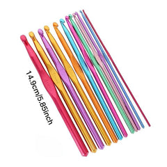 12pcs Multicolor Aluminum Crochet Hooks 2-8mm