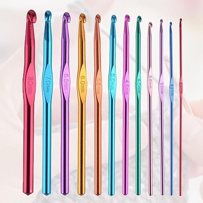 12pcs Multicolor Aluminum Crochet Hooks 2-8mm