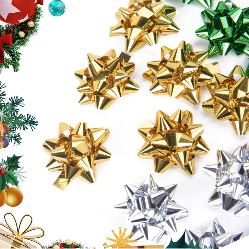 50pcs Mini Christmas Bows 2 Metallic Star Mini Gift Bow Holiday Presents