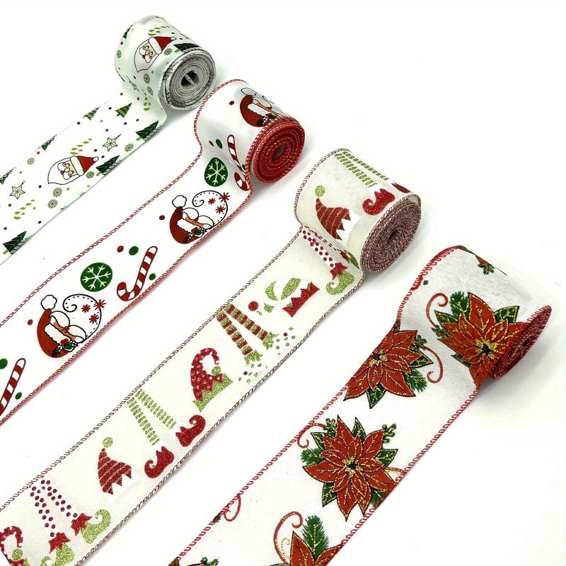 4 57M Christmas Wired Ribbon Xmas Tree Santa Flower Burlap Ribbon Wired Edge