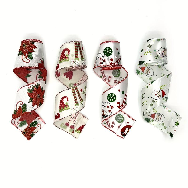 4 57M Christmas Wired Ribbon Xmas Tree Santa Flower Burlap Ribbon Wired Edge