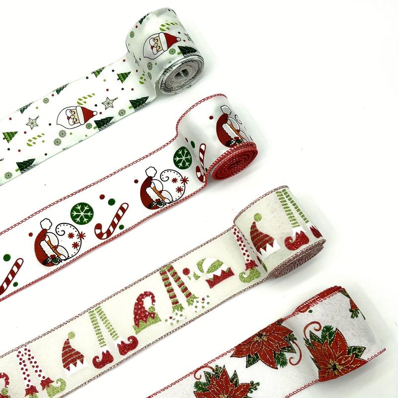 4 57M Christmas Wired Ribbon Xmas Tree Santa Flower Burlap Ribbon Wired Edge