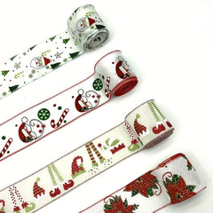 4 57M Christmas Wired Ribbon Xmas Tree Santa Flower Burlap Ribbon Wired Edge