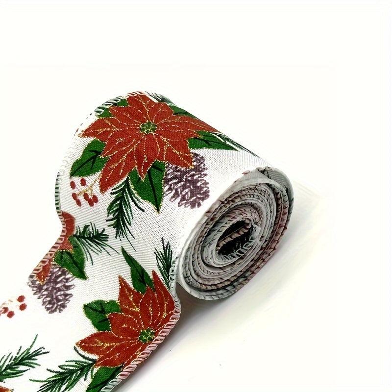4 57M Christmas Wired Ribbon Xmas Tree Santa Flower Burlap Ribbon Wired Edge