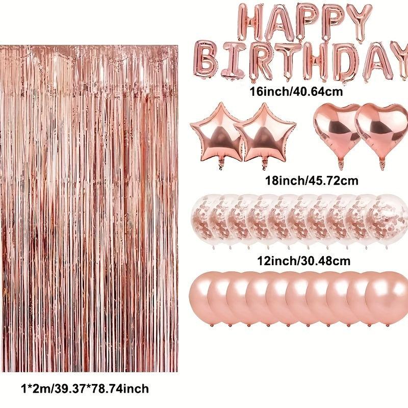 38pcs Rose Happy Birthday Letters Rain Curtain Balloon Set Birthday Party