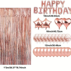 38pcs Rose Happy Birthday Letters Rain Curtain Balloon Set Birthday Party