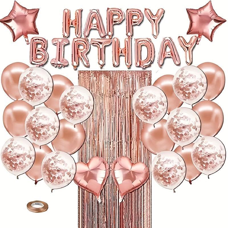 38pcs Rose Happy Birthday Letters Rain Curtain Balloon Set Birthday Party