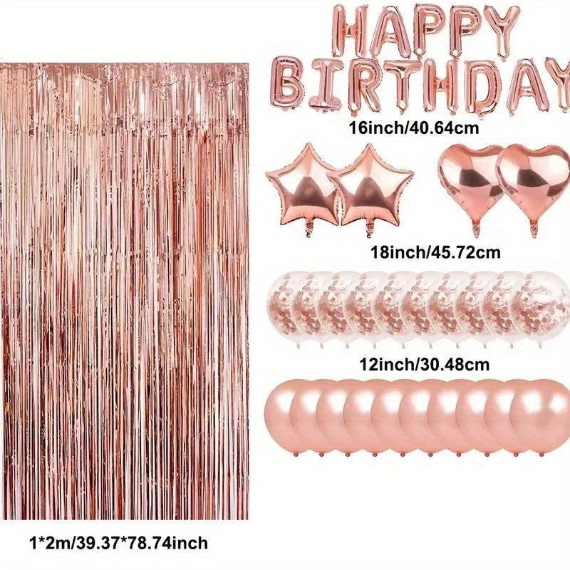 38pcs Rose Happy Birthday Letters Rain Curtain Balloon Set Birthday Party