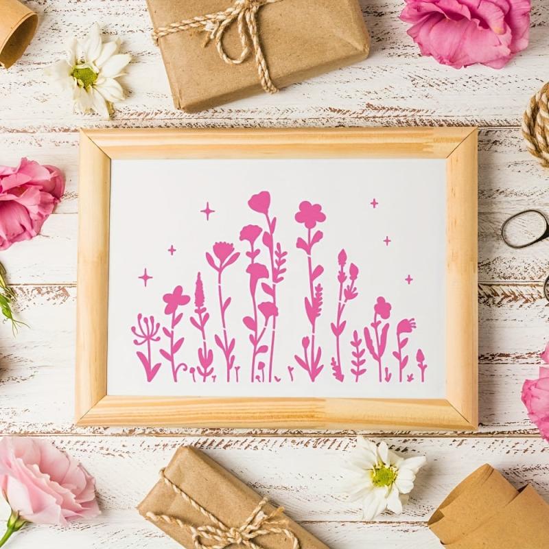 8pcs Wild Flower Stencils Cherry Flowers Vine Stencil With Metal Ring
