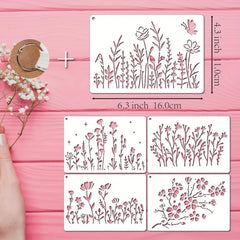 8pcs Wild Flower Stencils Cherry Flowers Vine Stencil With Metal Ring