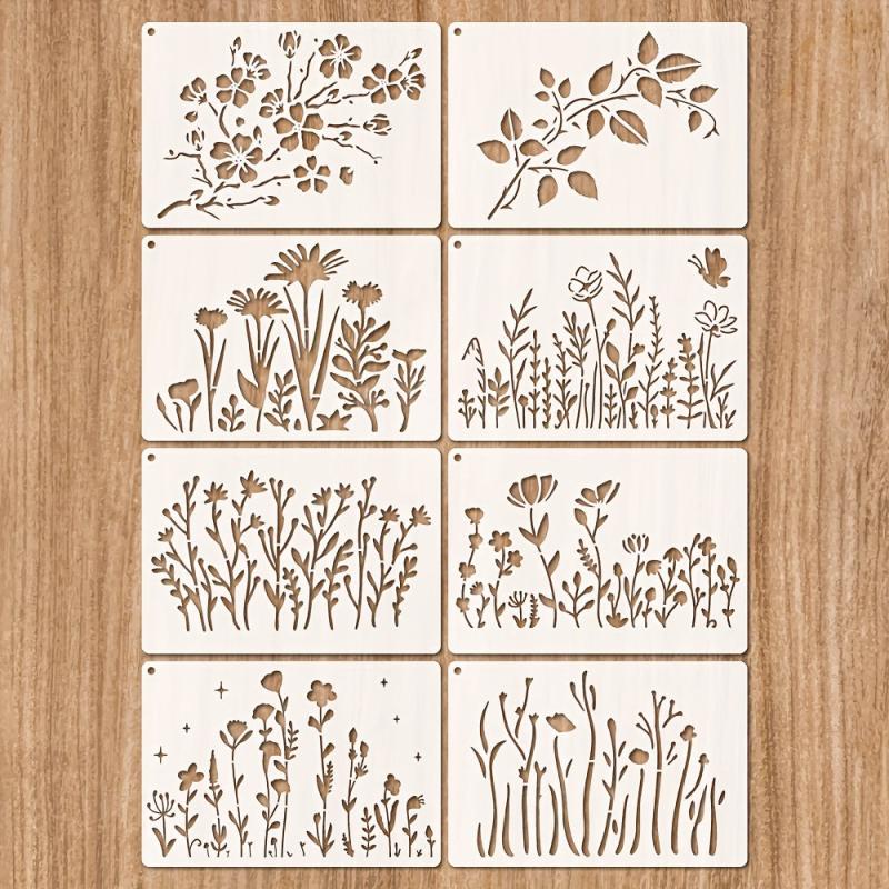 8pcs Wild Flower Stencils Cherry Flowers Vine Stencil With Metal Ring
