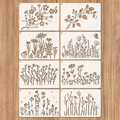 8pcs Wild Flower Stencils Cherry Flowers Vine Stencil With Metal Ring