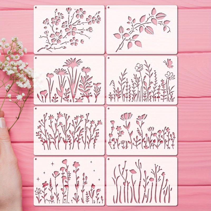 8pcs Wild Flower Stencils Cherry Flowers Vine Stencil With Metal Ring