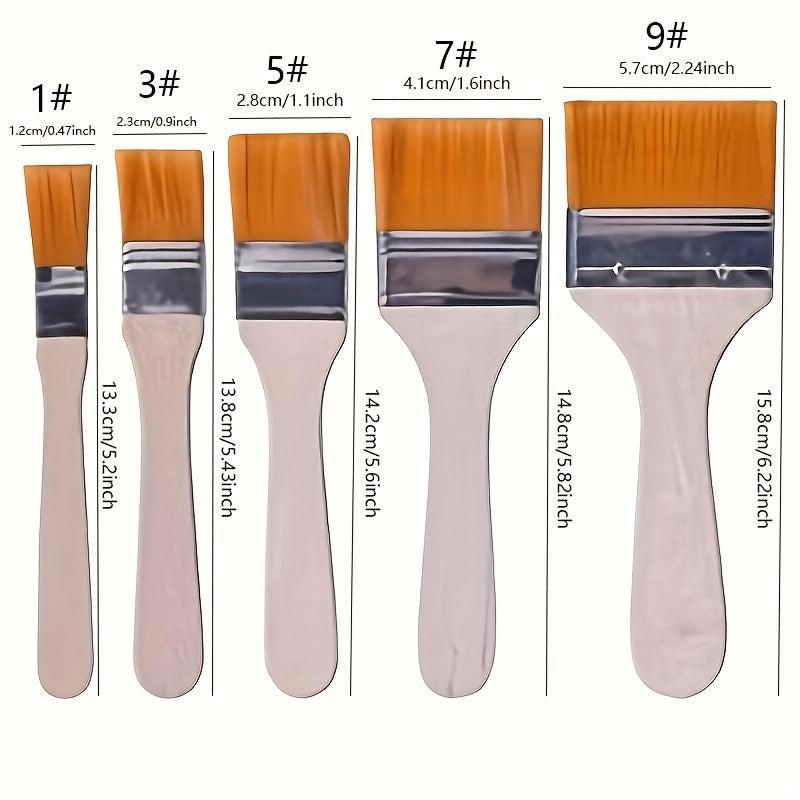 5 Nylon Painting Brushes Wooden Handles Acrylic Paint Varnishes Watercolor
