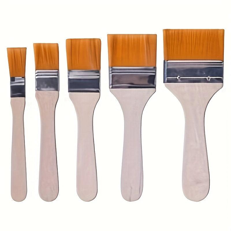 5 Nylon Painting Brushes Wooden Handles Acrylic Paint Varnishes Watercolor