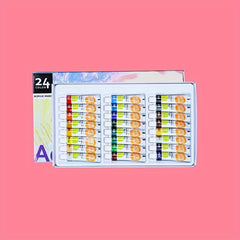 24 Colors Acrylic Paint Set Watercolor Pigments Kit 3pcs Paint Brushes