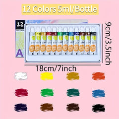 24 Colors Acrylic Paint Set Watercolor Pigments Kit 3pcs Paint Brushes