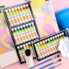 24 Colors Acrylic Paint Set Watercolor Pigments Kit 3pcs Paint Brushes