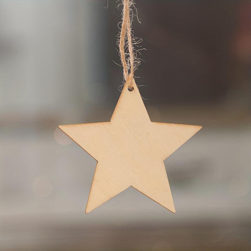 10pcs Unfinished Wooden Star Pendant Decorations