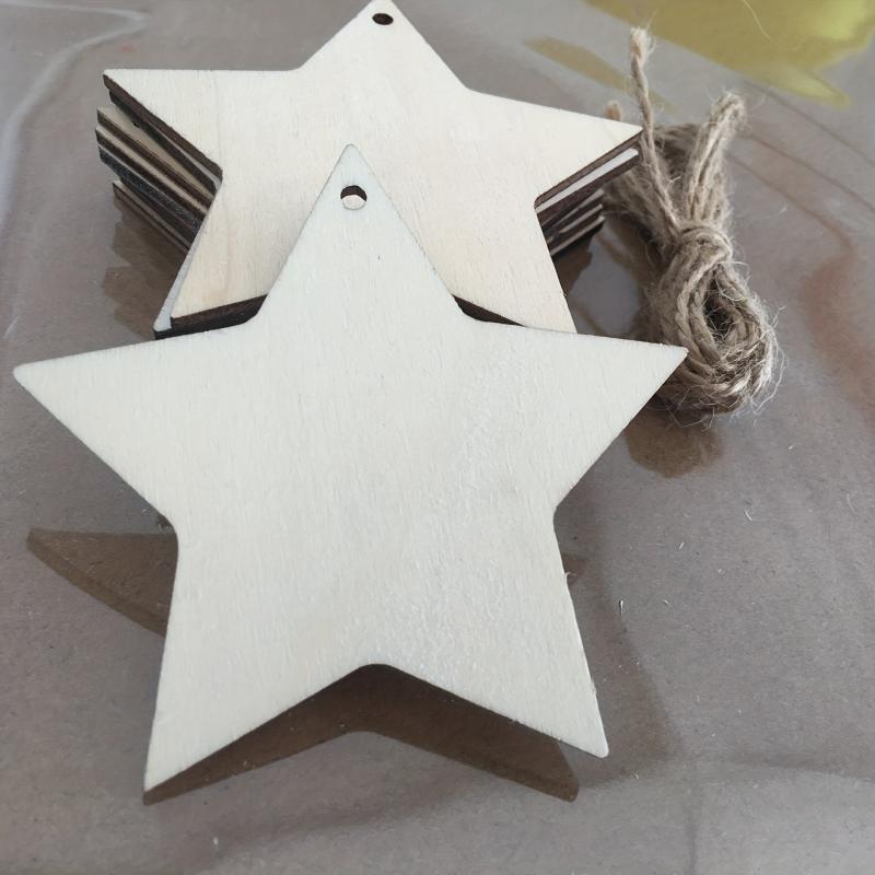 10pcs Unfinished Wooden Star Pendant Decorations