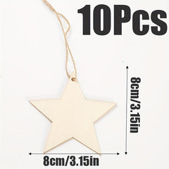 10pcs Unfinished Wooden Star Pendant Decorations