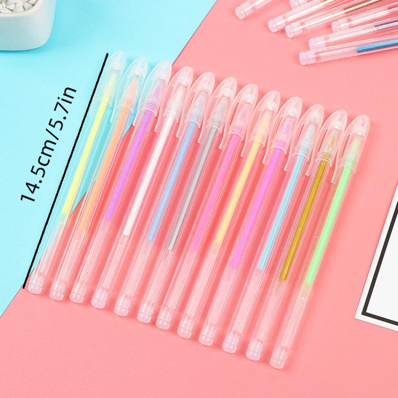 12pcs Highlighter Pen Fluorescent Gel Metal Marker Pen 0.6mm