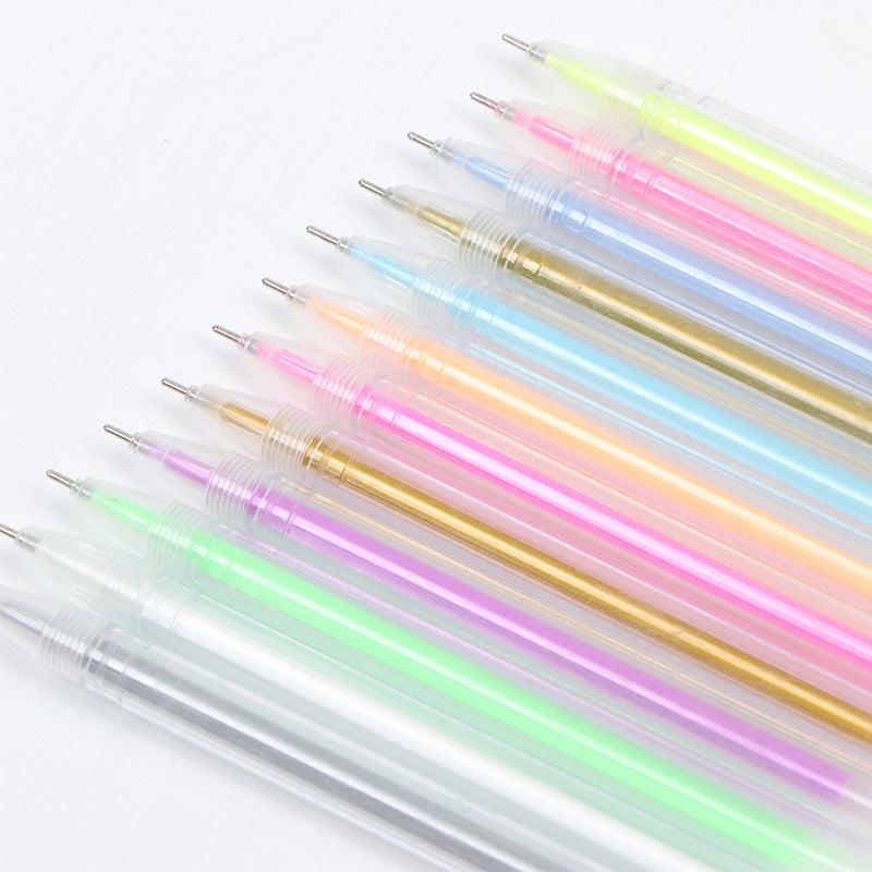 12pcs Highlighter Pen Fluorescent Gel Metal Marker Pen 0.6mm