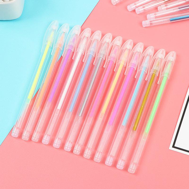 12pcs Highlighter Pen Fluorescent Gel Metal Marker Pen 0.6mm