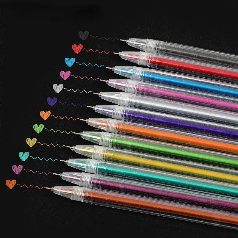 12pcs Highlighter Pen Fluorescent Gel Metal Marker Pen 0.6mm