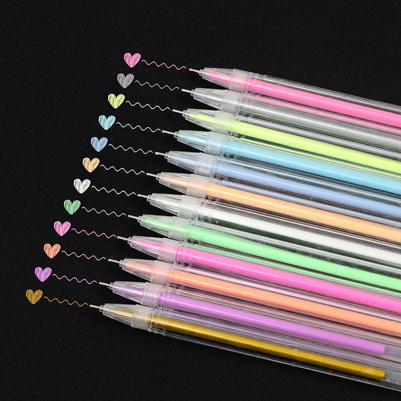 12pcs Highlighter Pen Fluorescent Gel Metal Marker Pen 0.6mm