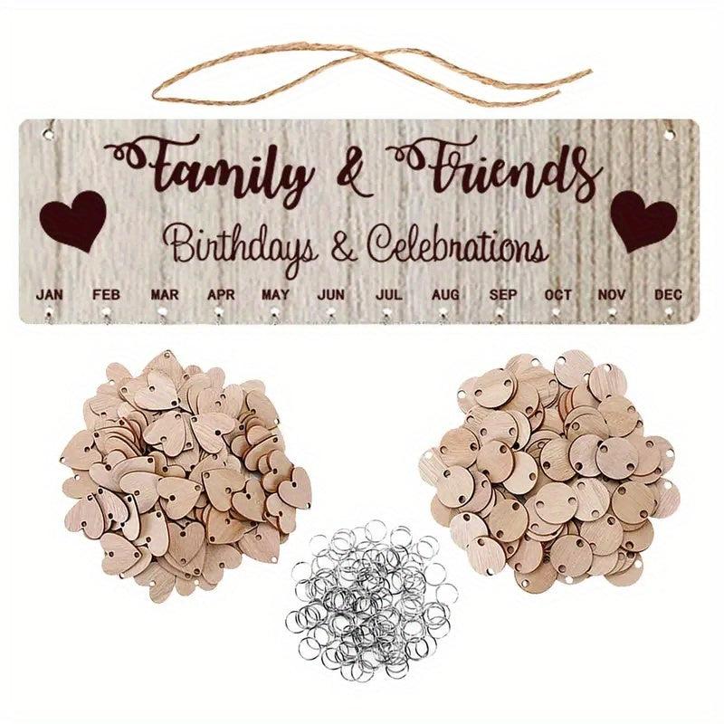 Family Birthday Board Hanging Sign with 100 Wooden Labels