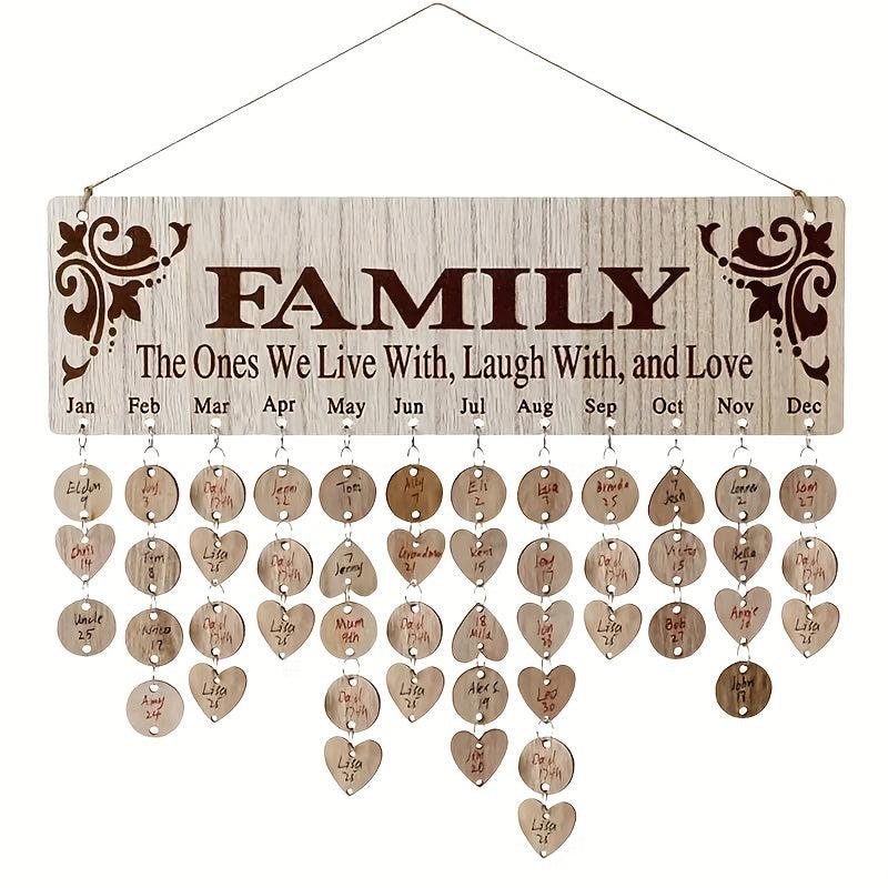 Family Birthday Board Hanging Sign with 100 Wooden Labels