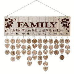Family Birthday Board Hanging Sign with 100 Wooden Labels