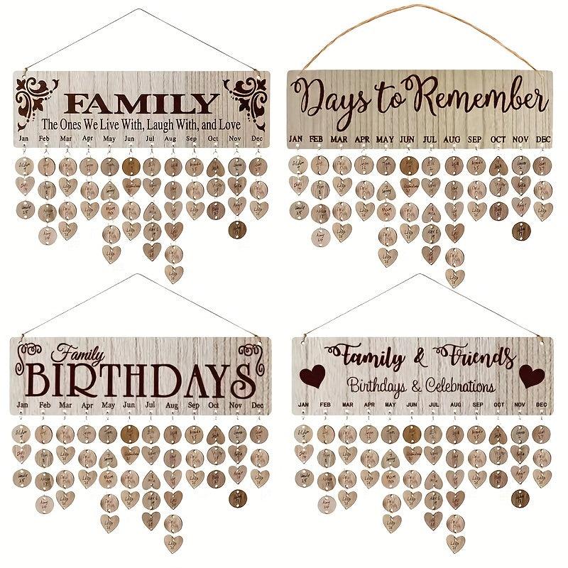 Family Birthday Board Hanging Sign with 100 Wooden Labels
