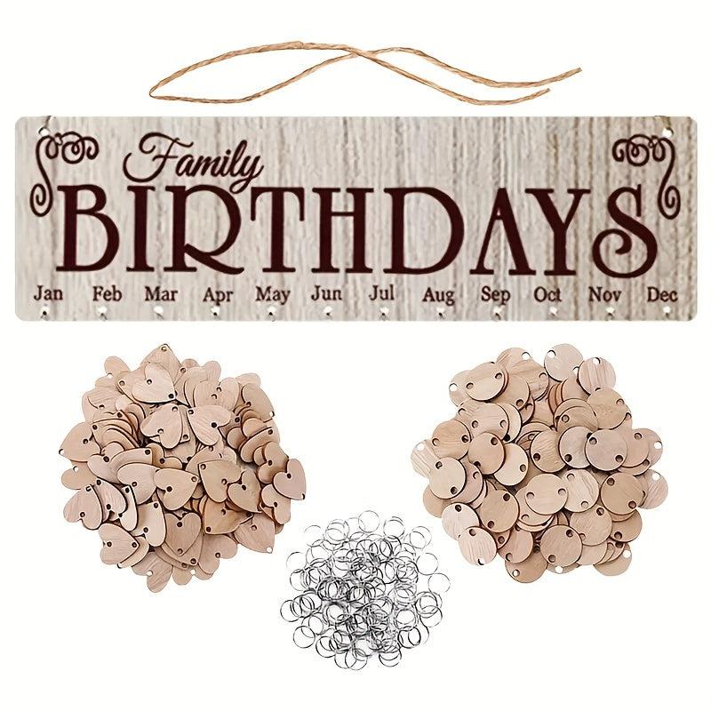Family Birthday Board Hanging Sign with 100 Wooden Labels
