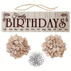 Family Birthday Board Hanging Sign with 100 Wooden Labels