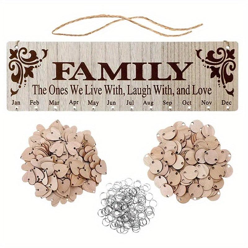 Family Birthday Board Hanging Sign with 100 Wooden Labels