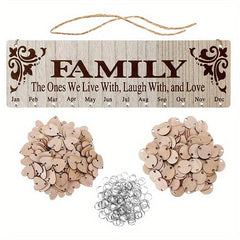 Family Birthday Board Hanging Sign with 100 Wooden Labels