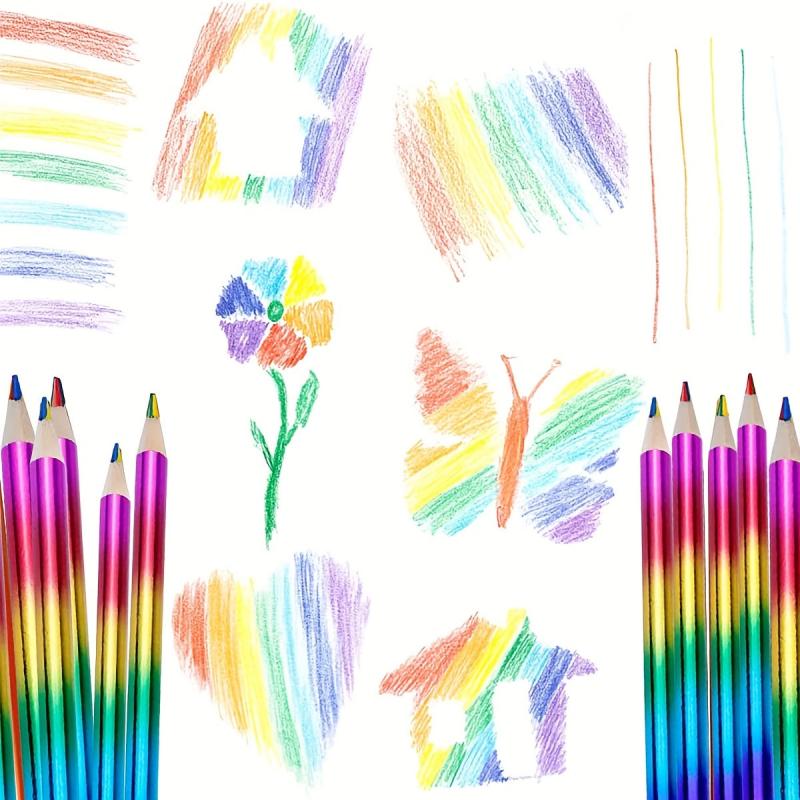 10pcs Rainbow Colored Pencils 4-in-1 Water Soluble Wooden Pencils for DIY Art
