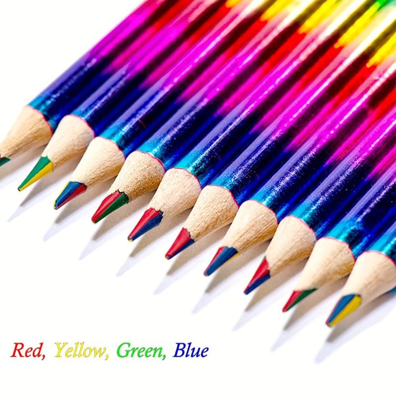 10pcs Rainbow Colored Pencils 4-in-1 Water Soluble Wooden Pencils for DIY Art
