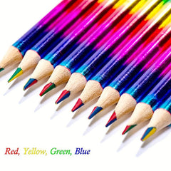 10pcs Rainbow Colored Pencils 4-in-1 Water Soluble Wooden Pencils for DIY Art