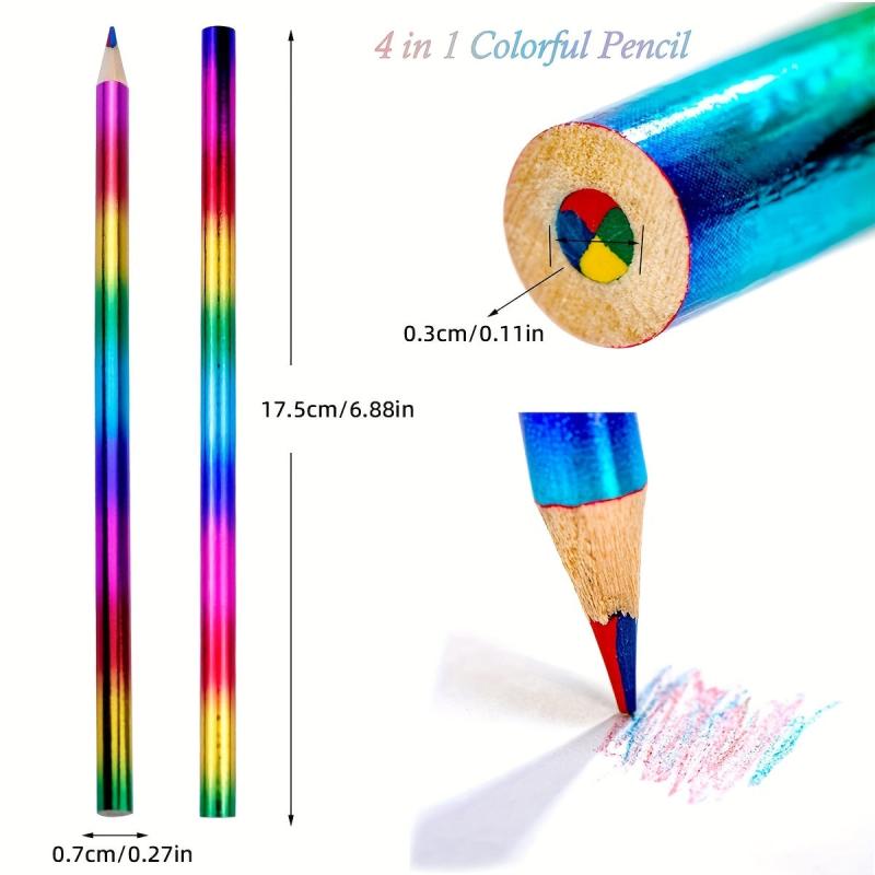 10pcs Rainbow Colored Pencils 4-in-1 Water Soluble Wooden Pencils for DIY Art