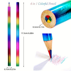 10pcs Rainbow Colored Pencils 4-in-1 Water Soluble Wooden Pencils for DIY Art