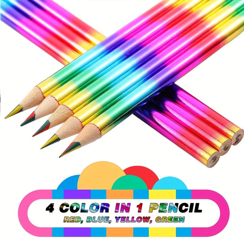10pcs Rainbow Colored Pencils 4-in-1 Water Soluble Wooden Pencils for DIY Art