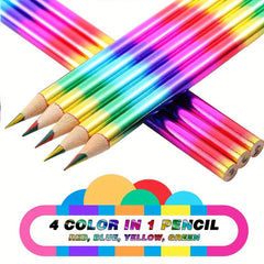 10pcs Rainbow Colored Pencils 4-in-1 Water Soluble Wooden Pencils for DIY Art