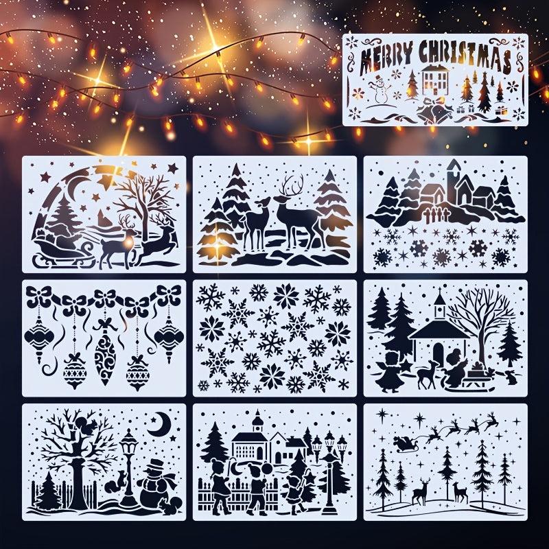 10pcs Christmas And Snowy Painting Stencils 9pcs 12 7x17 And 1pc 10 01 19