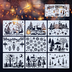 10pcs Christmas And Snowy Painting Stencils 9pcs 12 7x17 And 1pc 10 01 19