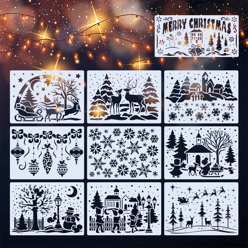 10pcs Christmas And Snowy Painting Stencils 9pcs 12 7x17 And 1pc 10 01 19