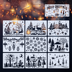 10pcs Christmas And Snowy Painting Stencils 9pcs 12 7x17 And 1pc 10 01 19