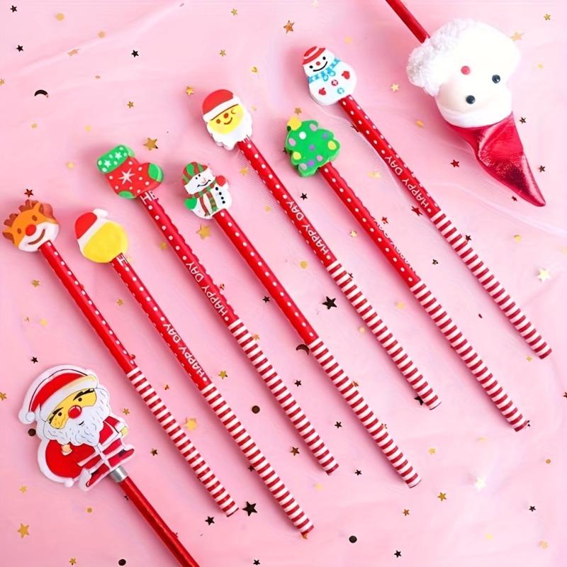 Cartoon Christmas Pencil Eraser Combo Set for Writing and Drawing
